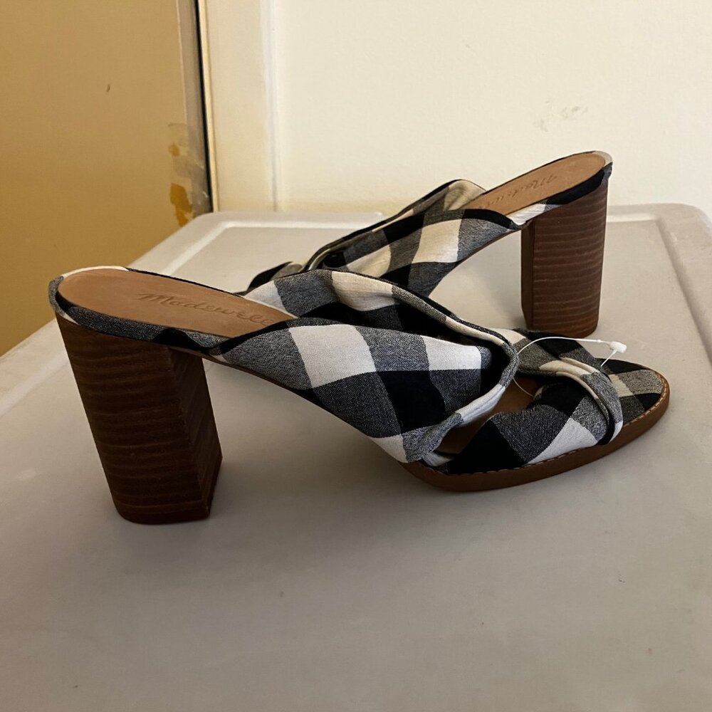 Madewell Black and White Gingham Wood Heels
